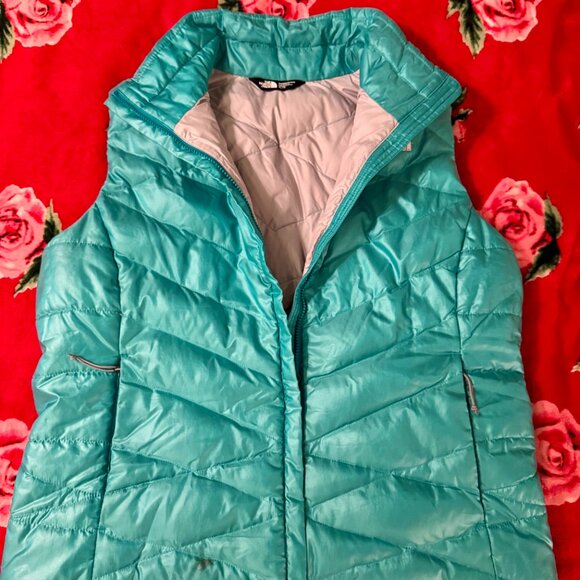 North Face Women’s 550 Reversible Down Vest XL Teal Turquoise Gray Lightweight - Picture 4 of 14